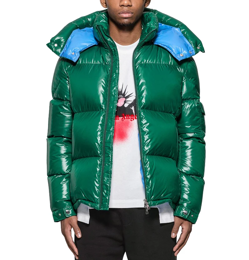 mens green puffer jacket with hood