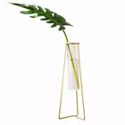 Gold Glass Vases with Metal Stander Flower Plants Cylinder Vase Display
