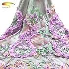 Hot sales Lace Fabric satin 3D flower Tulle Lace embroidery Fabric Soft Lace Fabric For Dress With Stone