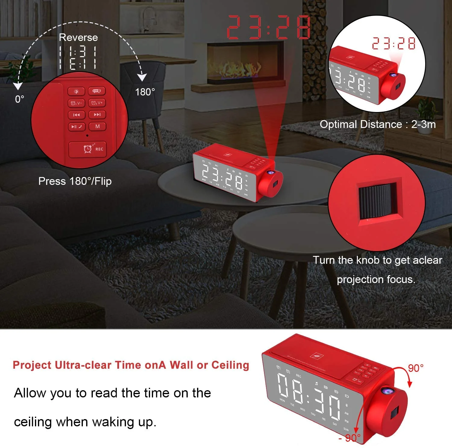 S91S Projection Alarm Clock Bluetooth Speaker with Wireless Charging FM Radio AUX TF Card Input - ANKUX.COM