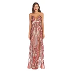 wholesale summer style deep v neck backless sexy high split sequined halter slip dress for women