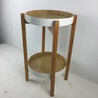 round wooden shelf table for living room with two trays