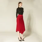 Dance Girl Skirts Pocket High Waist Knee Long Roll Red Skirt