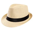 promotional cheap black band beach white paper straw fedora hat for men