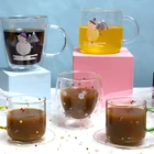 Glass Glass Printing Pattern Glass Christmas Mug Decorative Double Wall Clear Printing Glass Water Cup