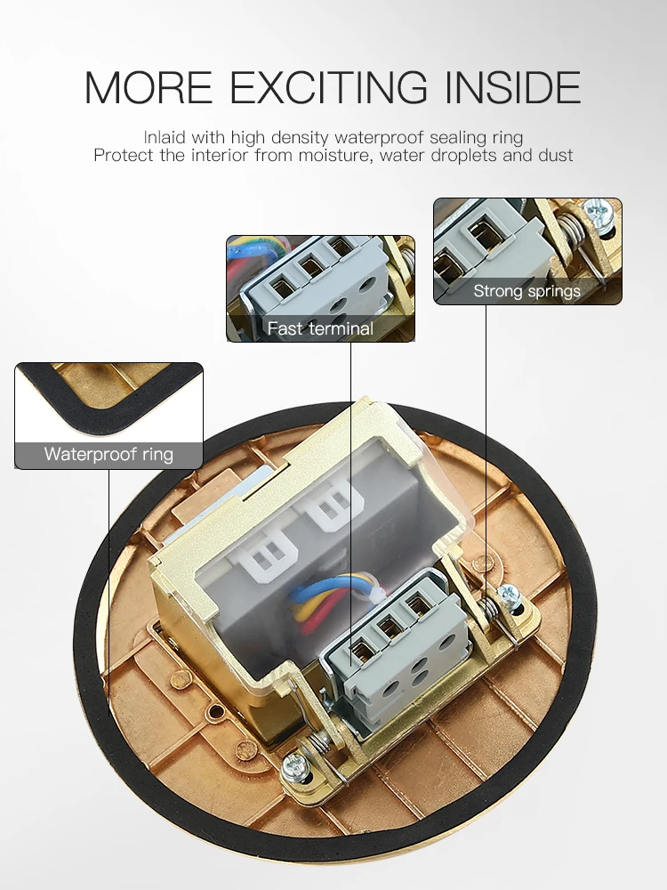 USA Standard brass power 16A round pop-up floor socket box