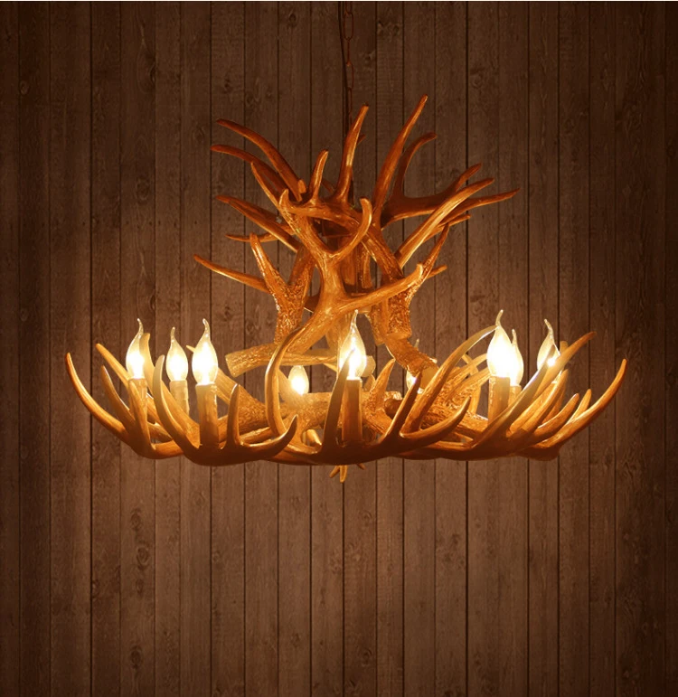 Kopf Kerze Geweih Kronleuchter Amerikanischen Retro Harz Deer Horn Lampen Hause Dekoration Beleuchtung E12 Deer Horn Decke Lampe