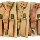 Suspenders Adult Suspender High Quality Vintage Tan Adjustable Trousers Braces Y Adult Mens Leather Suspenders