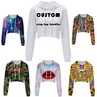 Shipping Custom 3D Women Crop Hoodie Crop Top Hoodie Sweatshirt