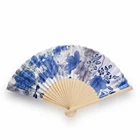 Hand Fan Fan 8inch Navy Blue Ladies Bamboo Cotton Printed Hand Fan Decorative Fan