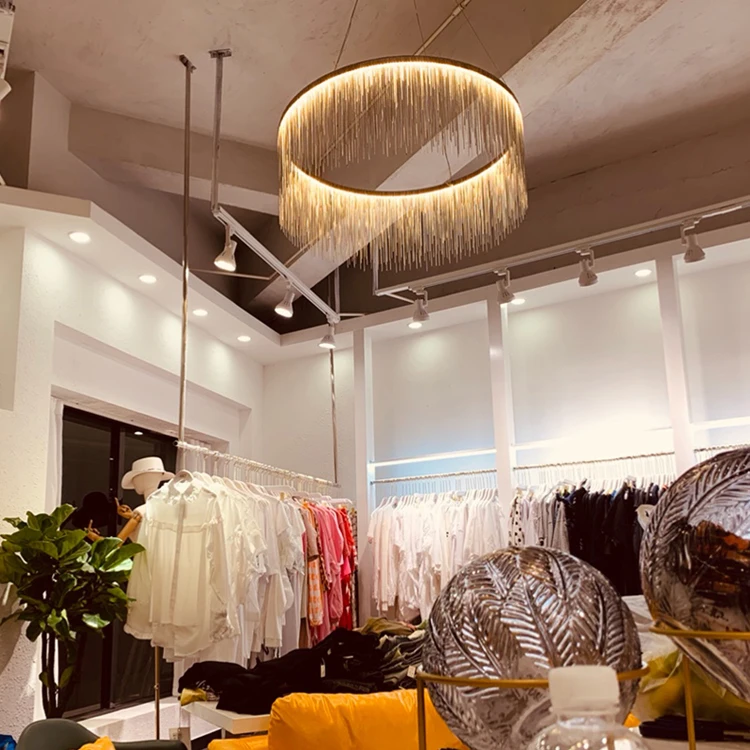 Factory price post modern gold silver Aluminum chain tassels hanging home decor pendant light