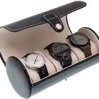 Wholesale black round waterproof pu leather custom 3 slots portable jewelry display cases watch box pouch