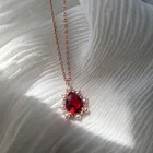 Fashion Brass Rose Gold Plated Water Drop Ruby Crystal Pendant Necklace