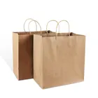 strong durable recycle brown packaging shopping craft kraft paper gift bags with round rope handles