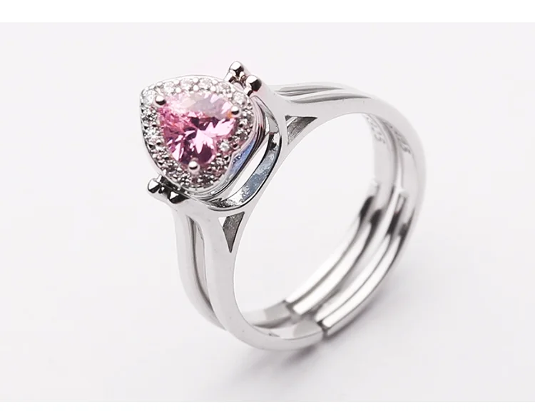 New Product FashionableHeart Shape Adjustable Reversible Flip Ring Rhodium Plated Pure S925 Silver Double Ring Rotating Diamond