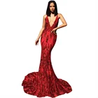 Red Sequin V neck floor length Maxi Dress Gown for lady women 2019 New Evening dress F2045