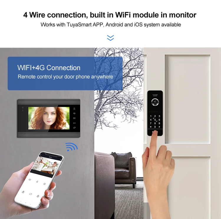 Tuya wireless ip video intercom door bell system wifi 4 wired 7 inch video door phone doorbell outdoor monitor station