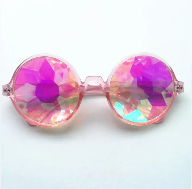 Groothandel Ronde Fashion Zonnebril Bril Magic Rainbow Fractal Prisma Caleidoscoop Bril voor Party