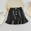 2019 New Fashion Autumn Winter Girl Skirt Children Black Pu Leather Ruffle Skirt Stylish Student Girl Fishtail Mini Skirt