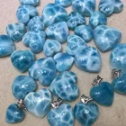 wholesale larimar rough cabochon stone heart or oval shape pendant