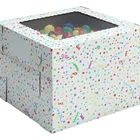 12x12x8 White/Kraft Plain 8" Deep Cake Box W/Window, E-Flute
