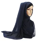 Solid colour bubble fabric women muslim hijab long wrap with stones islamic scarf