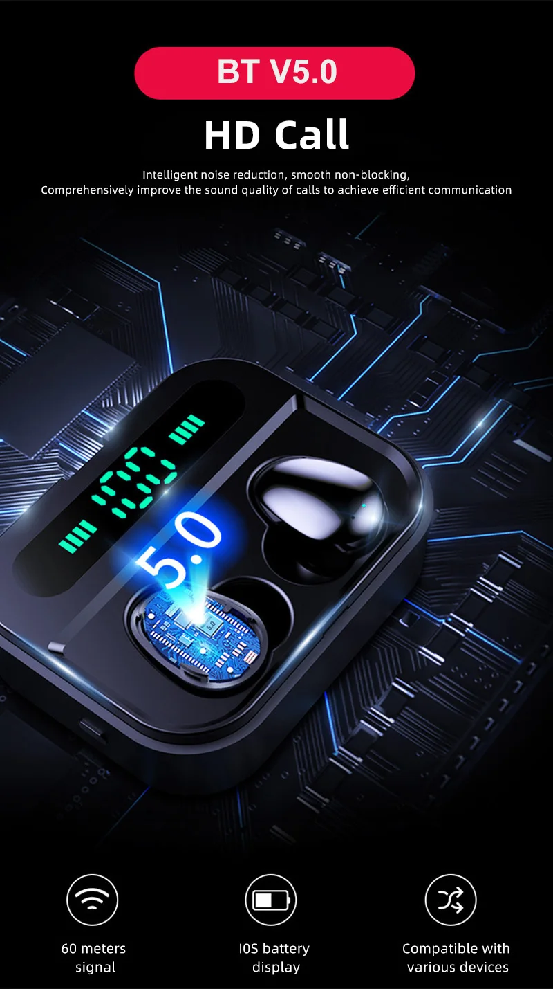 High Quality Best Sounds IPX5 Wireless Earpiece Headphones Earphones Wireless Earbuds with 2200mah Charging Case - ANKUX.COM