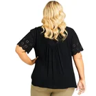 Blouse Crochet Short Sleeve Blouse Women Loose Short Sleeve Blouse Plus Size Slub Crochet Trim Tunic Top