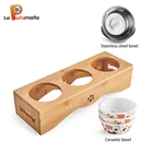 Bamboo Elevated Dog Bowls Wood Pet Dog Bowl Pet Feeder Food Dispenser