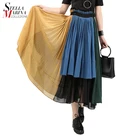 New 2018 Summer Multicolor Women Patchwork Style Pleated Chiffon Skirt Empire Ankle Length Girls Casual Wear Loose Skirts