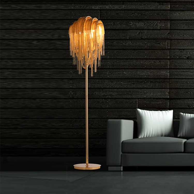 Antique Home hotel Design Luxury Aluminum Chain tassel led light floor Standing Floor Lamp