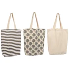 fancy printed reusable Striped canvas fabric tote jute reusable string shopping carry bag