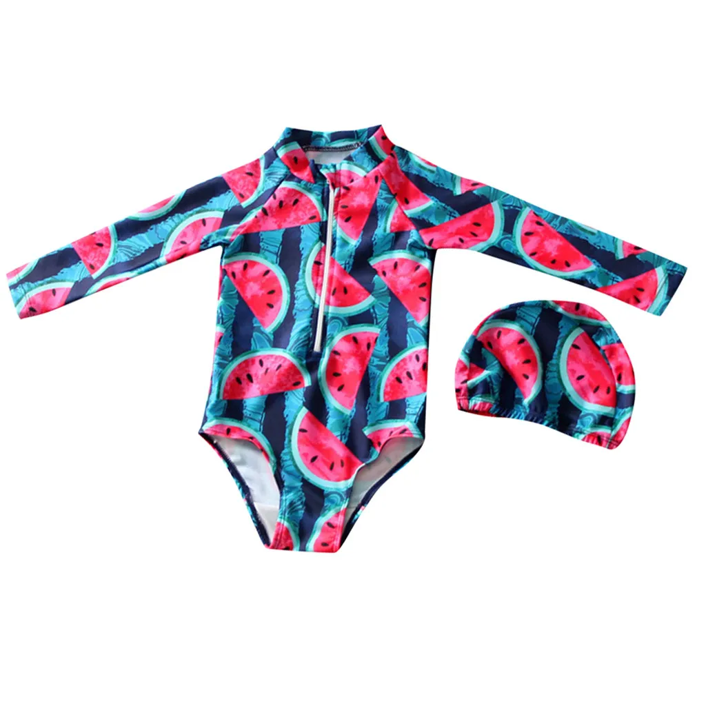 Wholesale long sleeve swimsuit one piecec print monokini children swimwear