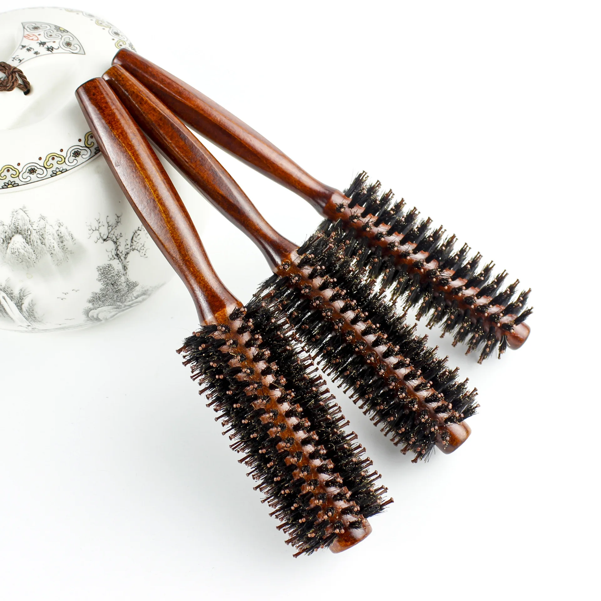 Amazon hot sale boar bristle round styling roller curly hair brush for curly hair