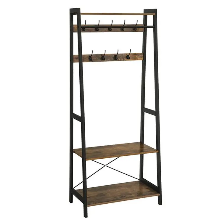 metal and wood standing coat rack
