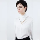 2019 new fashion white long-sleeve office lady high neck blouse