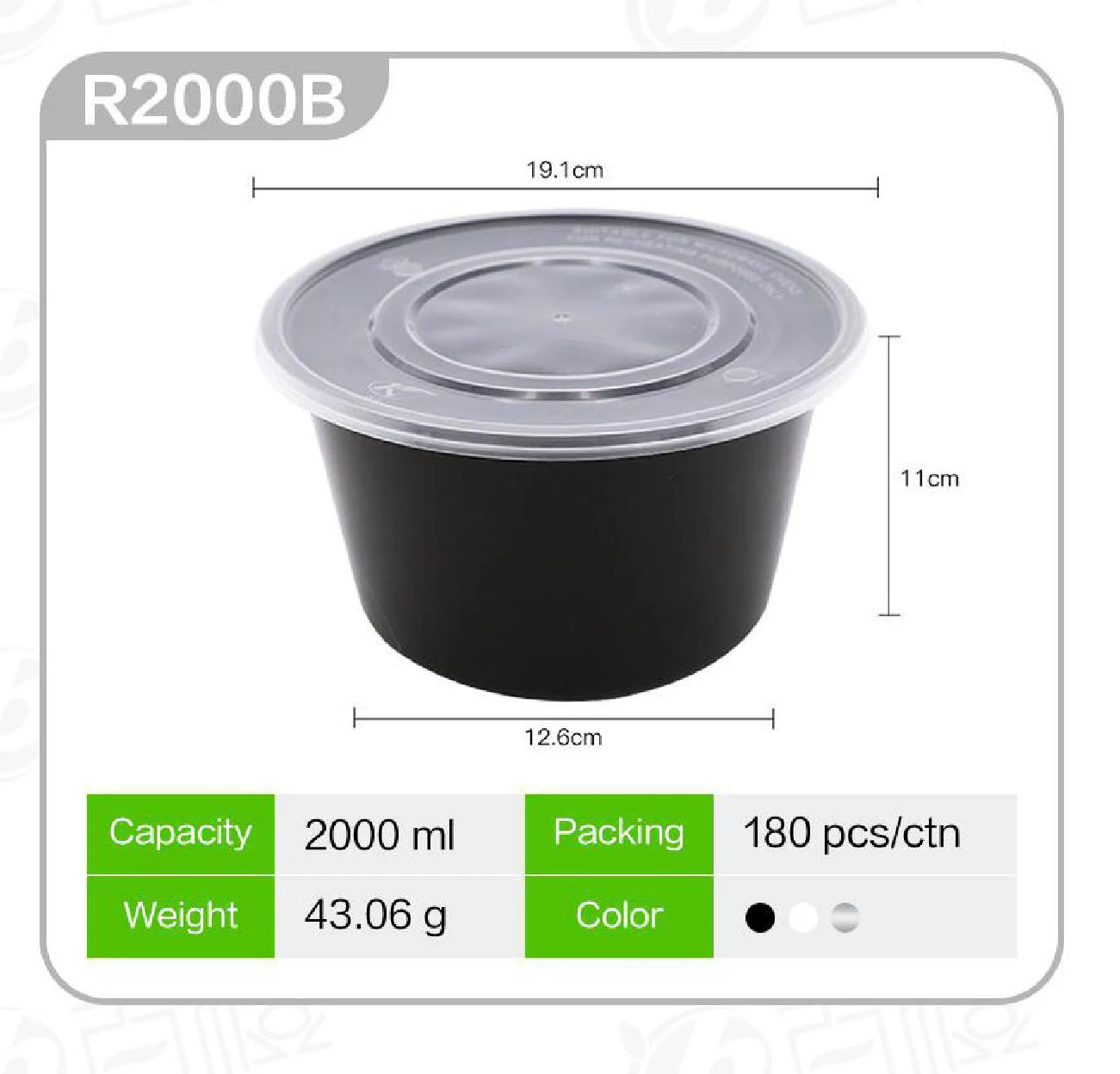 Small Round Pp Black Round Take Away Microwavable Lunch Meal Fruit