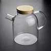 Pure manual big glass water jug with bamboo lid for drinking