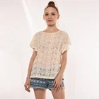 Summer collection yellow mesh cover up cotton crochet slim fitting long sleeve summer cover up tunic tops