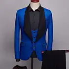 Mens Fashion Big Shawl Lapel 3 Pieces Set Pink Red Blue White Black Wedding Groom Suits Quality Jacquard Banquet Tuxedo