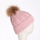 KAZUFUR Winter Warm Real Fur Pompom Hats Raccoon Fur Ball Hat knitted Beanie