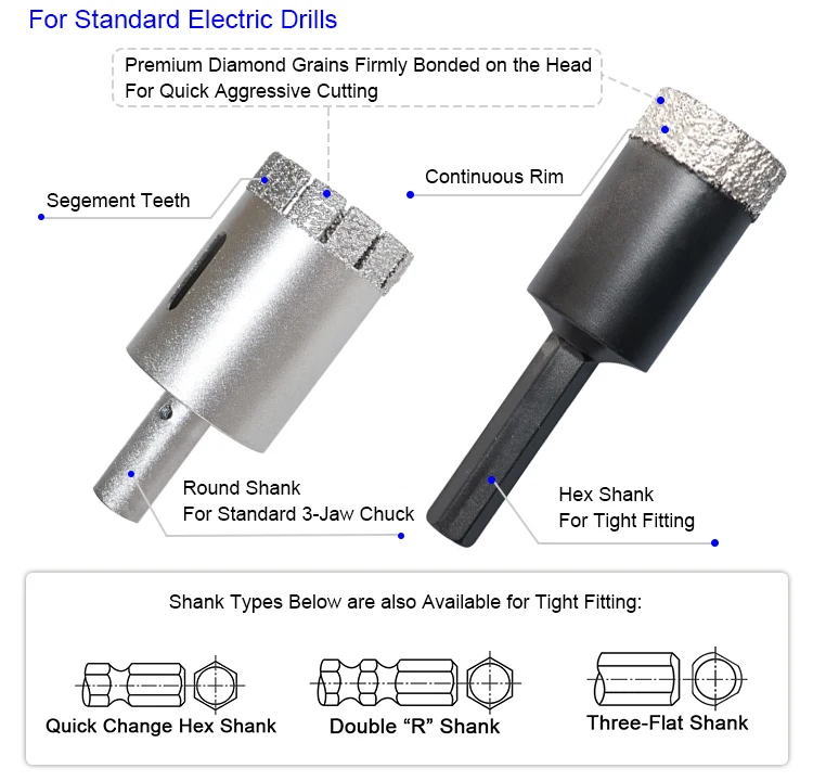CNC Use 1/2" Gas Thread Vacuum Brazed Diamond Core Drill Bit For Glass Tile