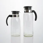 China QDM 1L 1.5L borosilicate glass drinking water juice bottle pitcher jug with plastic lid