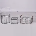 Square Glass Candle Jars Handle Glass Clear Square Glass Vase Hanging Candle Jars Flower Pots With Black Handle
