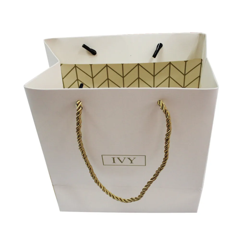 printed luxury paper shopping bag paper bags with ribbon handle