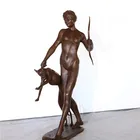 Modern Garden Decor Sculpture Metal Craft bronze / brass LADY WITH DOG statue