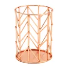 Office Desktop Accessories Electroplate Rose Gold Round Table Metal Pen Holder