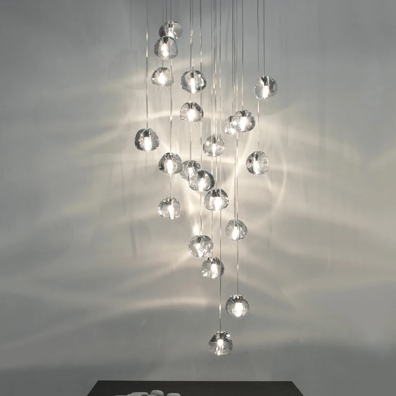 Modern LED stair hanging crystal ball high ceiling chandelier pendant light