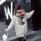 Female winter hooded warm jacket embroidery female long section Parker ladies cotton clothes