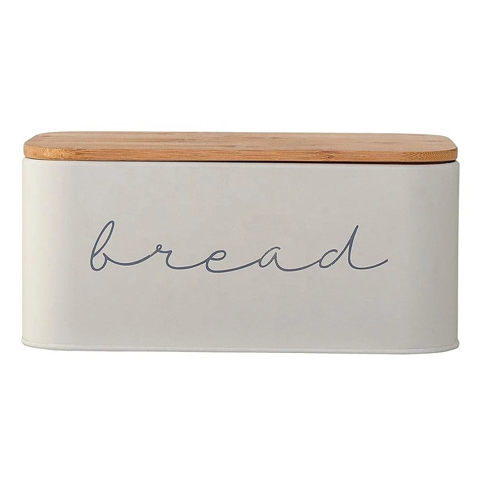 تصميم جديد رائجة البيع خمر صندوق الخبز الأبيض المعدني/بن مع غطاء من البامبو مع طباعة الشعار